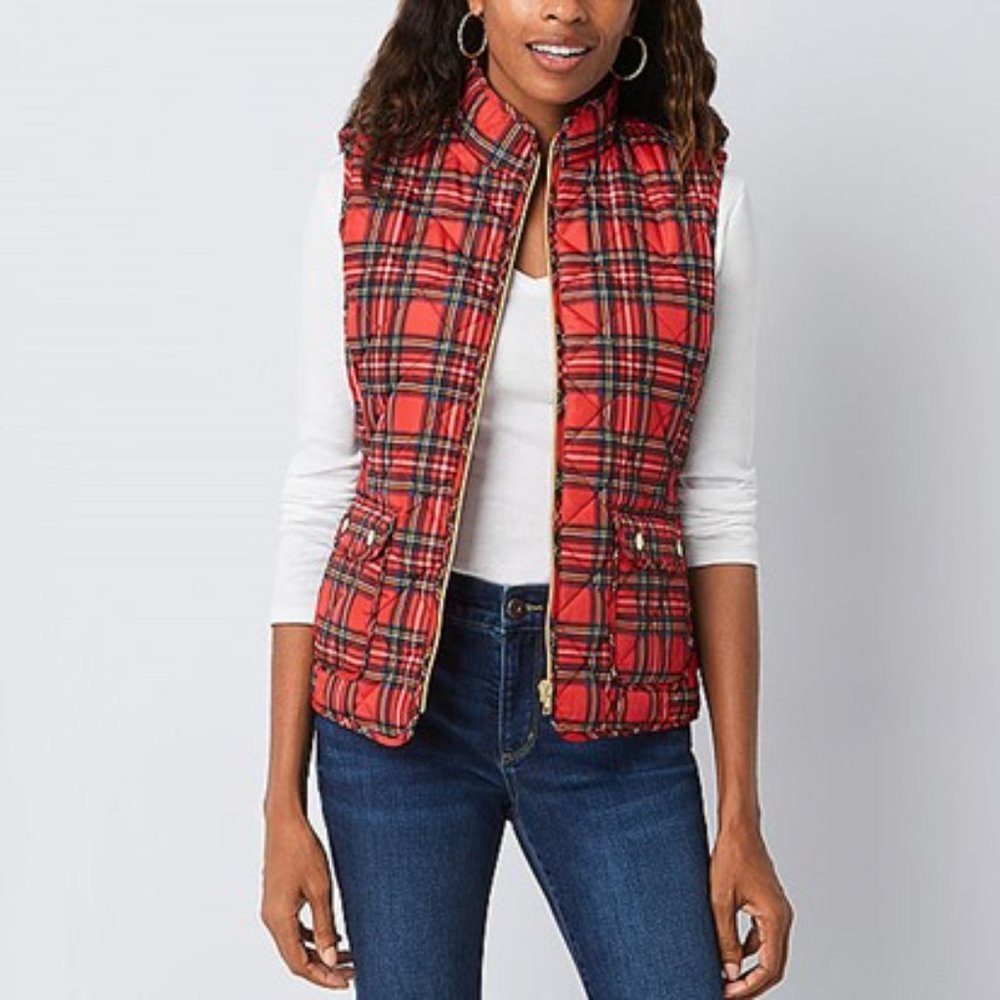 NWOT - St. John's Bay Plaid Quilted Vest - Picture 1 of 13
